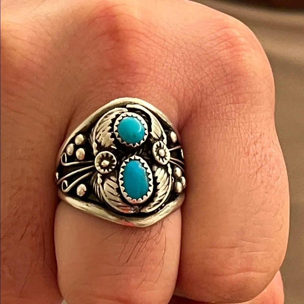 Sterling Turquoise Ring Size 13.5 Native American - Picture 5 of 11